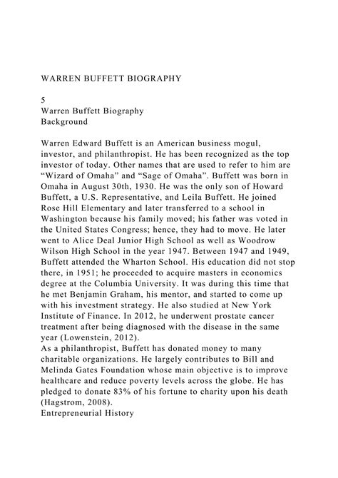 WARREN BUFFETT BIOGRAPHY 5Warren Buffett BiographyBackgr.docx