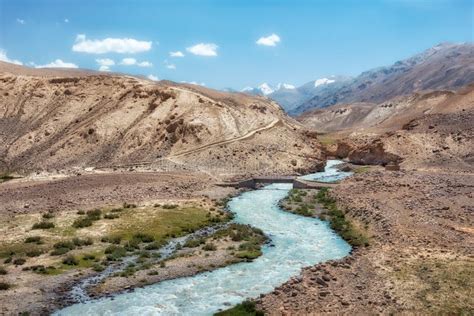 Afghanistan With Panj River And Houses In The Evening Light Stock Photo ...