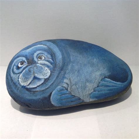 Playful Seal hand painted beach stone art … | Stone painting, Stone art, Hand painted stones