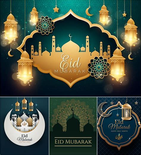 Set of 4 paper style Eid Mubarak holy month backgrounds. You can use ...