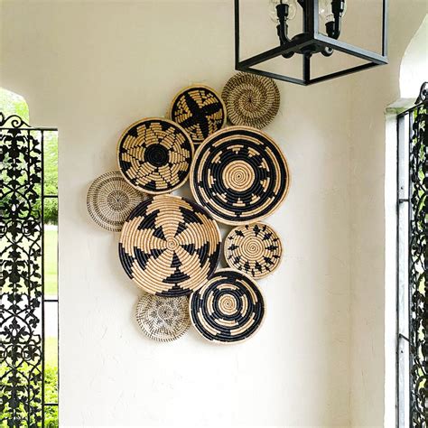 Wicker Wall Basket Décor Set of 3, Hanging Woven Wall Basket, Natural Seagrass Flat Basket, Boho ...