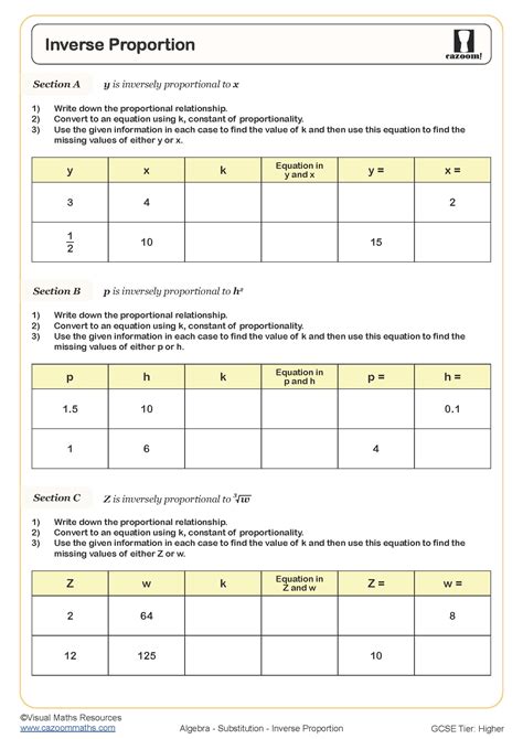 Inverse Proportion Worksheet | Printable Maths Worksheets