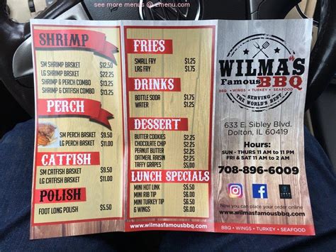 Online Menu of Wilma´s Famous Bbq Restaurant, Dolton, Illinois, 60419 ...