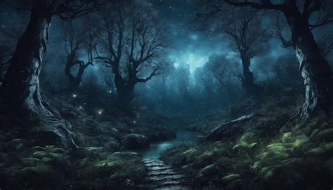 Premium AI Image | Mysterious Fantasy Dark Night of The Forest Wallpaper