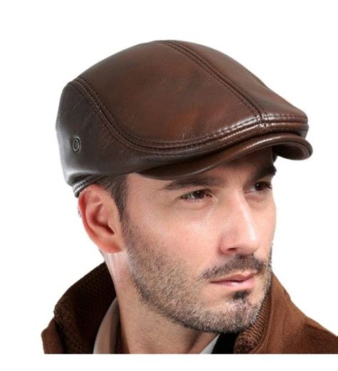 Men's Real Cowhide Leather Beret Hunting Cap Beanie Trucker Cap Mens Sports Hat Ancient Brown ...