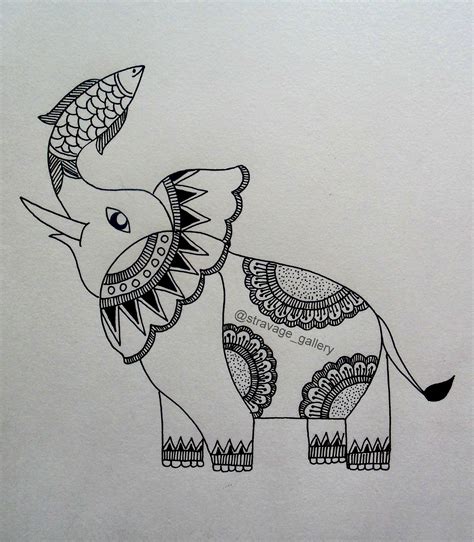 black and white Madhubani elephant by @dhurkah_vadivel in 2024 | Hand painting art, Nature art ...