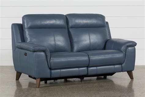 Moana Blue Leather 70" Power Dual Reclining Loveseat with USB | Living Spaces