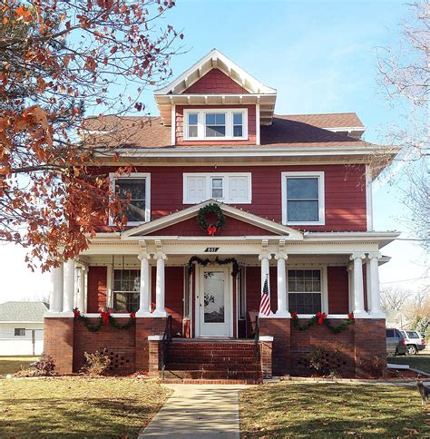 American Foursquare Craftsman house, red house | Red house exterior ...