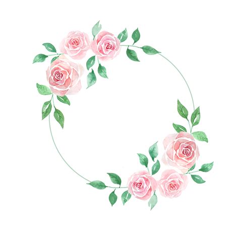 Pink rose watercolor, Circle border and frame 21460616 PNG