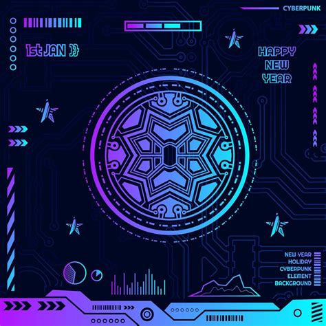 New year cyberpunk technology design with dark background. Abstract vector illustration ...