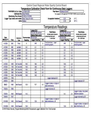 Fillable Online waterboards ca Temperature Logger Calibration Form as Example and Blank ...