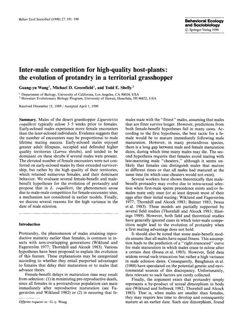 (PDF) Inter-male competition for high-quality host-plants: The ...