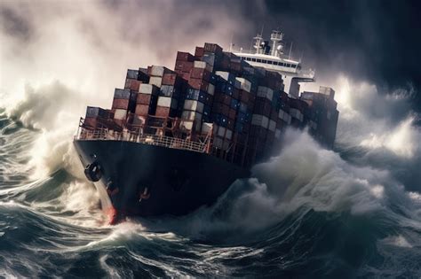 Premium AI Image | A container ship going through a storm