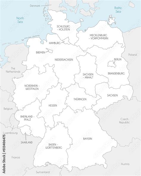 Vector map of Germany with federated states or regions and ...