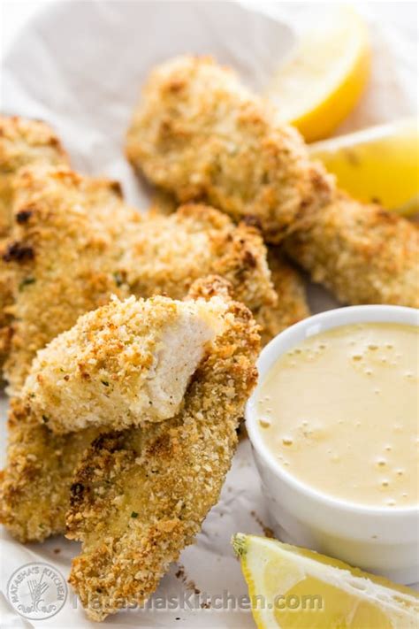 Baked Breaded Chicken Strips Recipe with Honey Mustard Dip