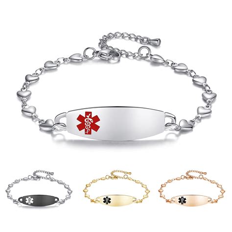 Heart Medical Alert Bracelet for Women Fashion Medical ID Jewelry 6.5 ...