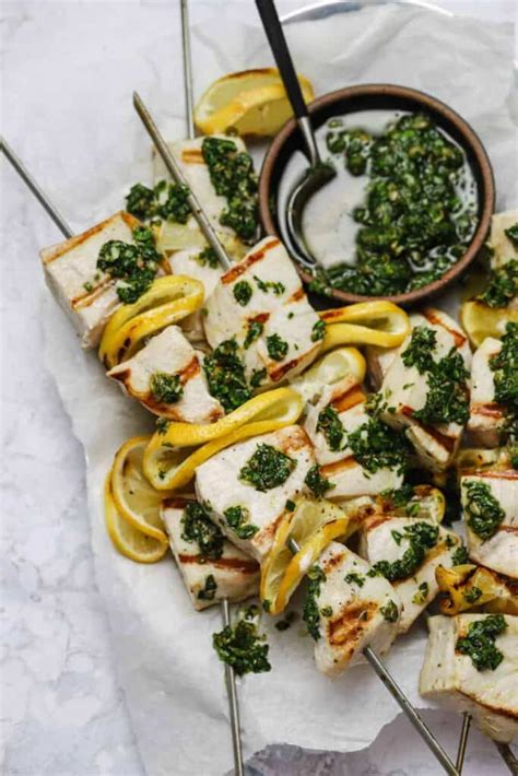 Grilled Swordfish Skewers with Italian Salsa Verde - Well Seasoned Studio