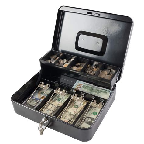 Large Cash Box with Money Tray and Lock, Metal Money Box Safe Black Key Lock New 658392792500 | eBay