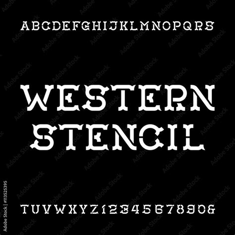 Western stencil alphabet vector font. Vintage type letters and numbers ...