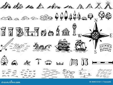 Fantasy Map Symbols for Fantasy Map Cartography Stock Vector - Illustration of cartography ...