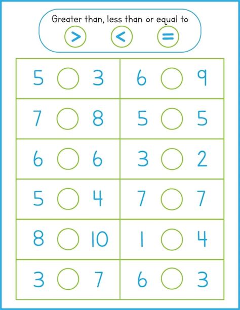 Premium Vector | Math worksheet for kids. Greater than, less than or ...