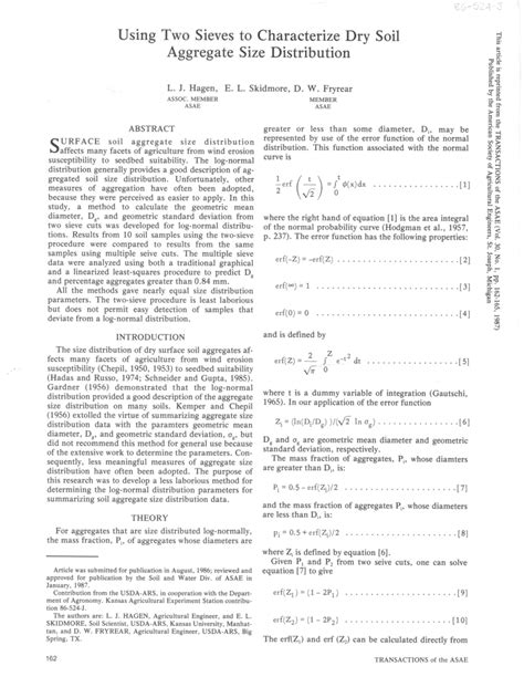 (PDF) Using Two Sieves to Characterize Dry Soil Aggregate Size Distribution