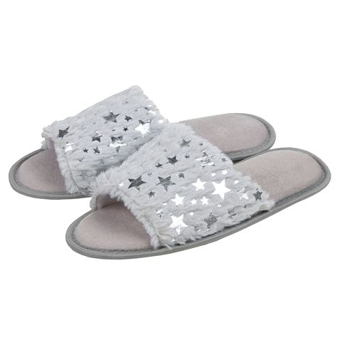 Ladies Womens Open Toe Slippers Memory Foam Slip On Flat Jewel Indoor ...