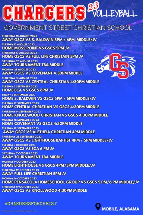 2023 Volleyball Schedule – Government Street Christian School