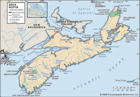 Stock Illustration - Physical map of Nova Scotia, Canada, showing major ...