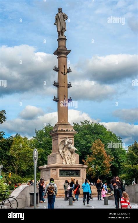 Statue of Christopher Columbus at Columbus Circle in New York City. Columbus Circle, New York ...