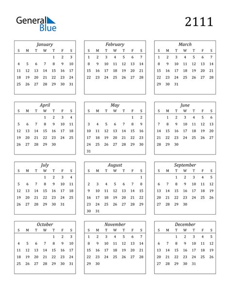 2111 Calendar (PDF, Word, Excel)