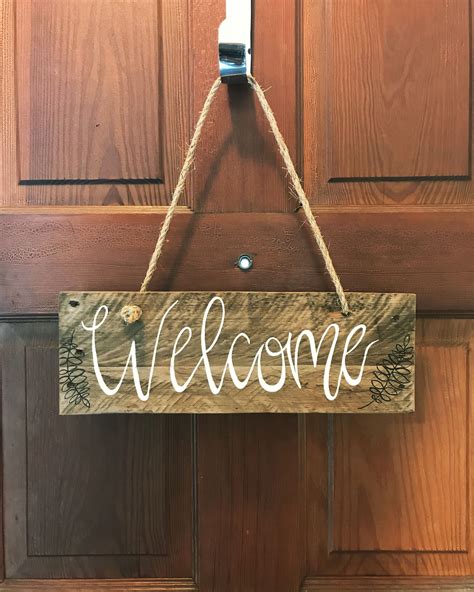 Hanging welcome sign- wooden welcome door hanger | Door signs diy, Wooden signs diy, Custom ...
