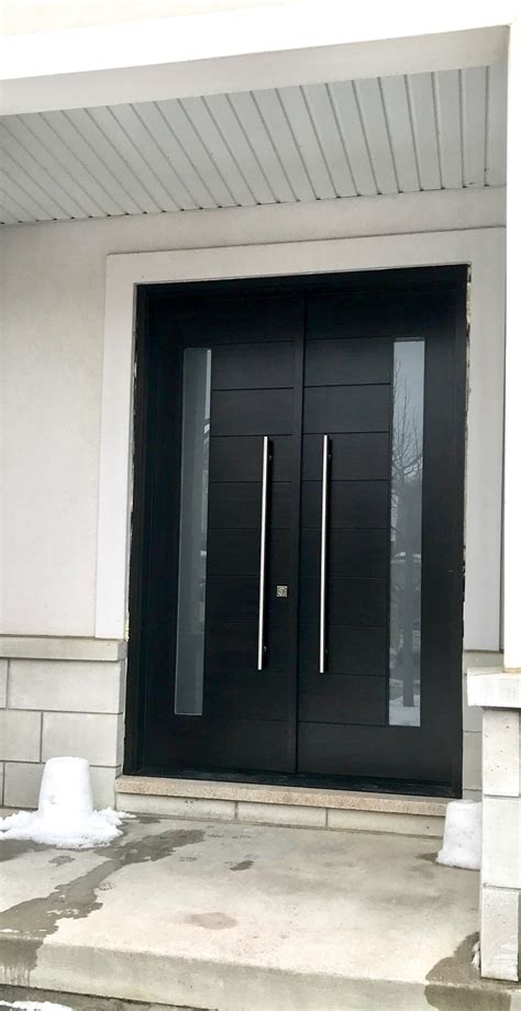 Solid Wood Modern Groove Double Entrance Door - Modern Doors