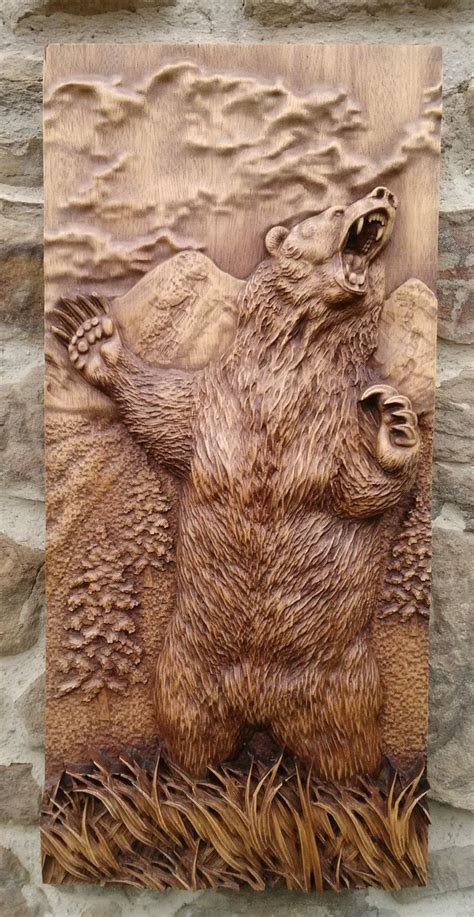 Animal Carved Bear Wood Wall Hanging Home Decor Woodwork Totem Art ...