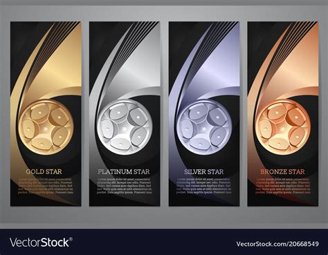 Set of black banner gold platinum silver Vector Image