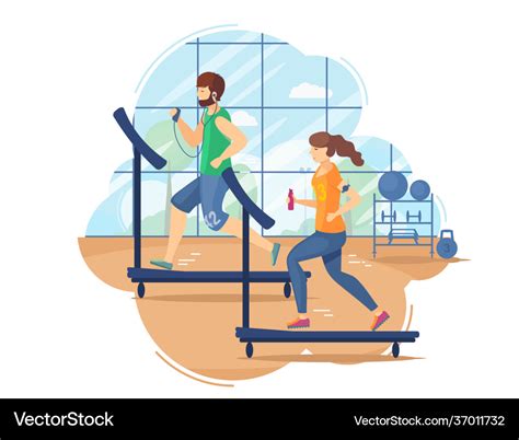 Room gym people with sports equipment cartoon Vector Image