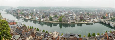 Meuse river with Jambes bridge and city panorama, Namur, Wallonia ...