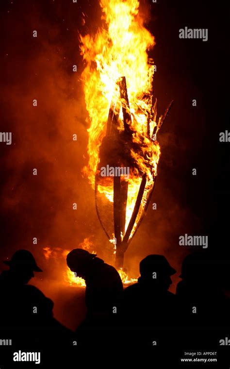 The Burning of the Clavie ceremony in Burghead, Scotland, UK, on January 11th, which celebrates ...