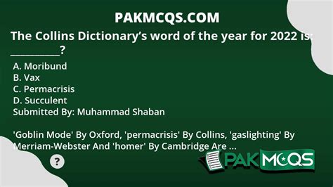 The Collins Dictionary's word of the year for 2022 is: __________? - PakMcqs