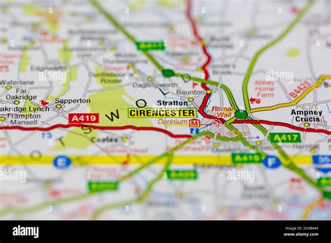 Cirencester and surrounding areas shown on a road map or Geography map Stock Photo - Alamy