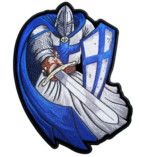 Christian Blue And Silver Crusader Knight With Sword Patch – Quality Biker Patches