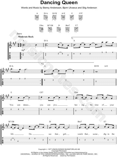 ABBA "Dancing Queen" Guitar Tab in A Major - Download & Print - SKU: MN0070938