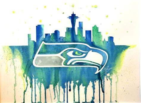 Seahawks | Watercolor canvas, Painting, Drip painting