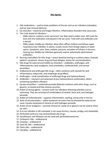 Otic Agents - lecture notes - Otic Agents Otic medications – used to treat conditions of the ear ...