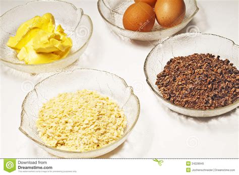 Baking Ingredients, Egg, Margarine, Almond, Chocolate Stock Image ...