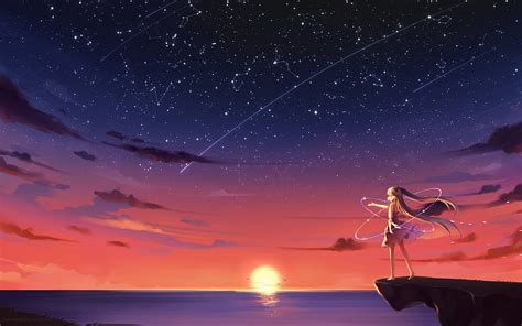 Hatsune Miku, Sunset, Scenic, Stars, Ocean, Cliff, Vocaloid for MacBook Pro 15 inch HD wallpaper ...