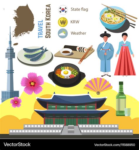 South Korea culture symbol set Travel Seoul Vector Image