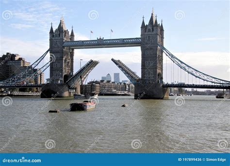 Tower Bridge Across the River Thames with the Drawbridge Raised Stock ...