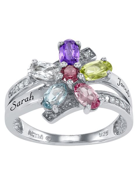 Keepsake Personalized Family Jewelry Simulated Birthstone Women's Abloom Ring in Sterling Silver ...