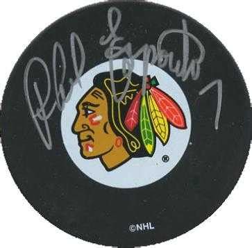 Phil Esposito autographed Hockey Puck (Chicago Black Hawks)